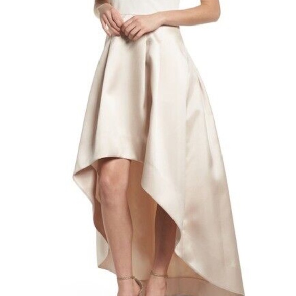 NEW ELIZA J Asymmetrical CHAMPAGNE Two Tone CREPE & MIKADO High Low DRESS GOWN 4 - Picture 4 of 13